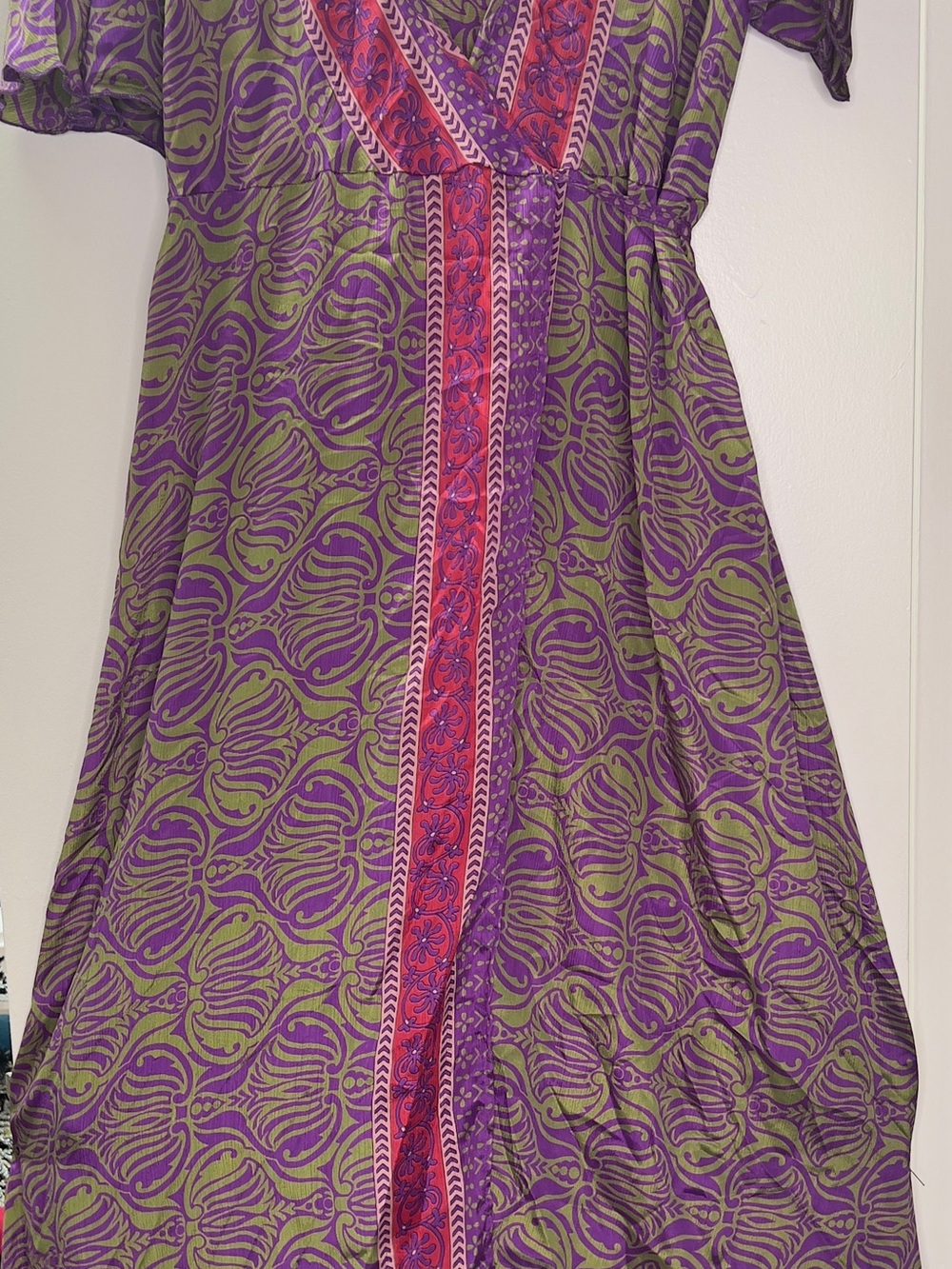 Women’s Silk Blend Wrap Dress Boho, Festive, Gypsy, Whimsical, Cottage core